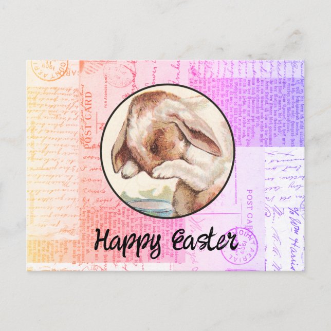 Tarjeta postal vintage de Pascua de conejito (Anverso)