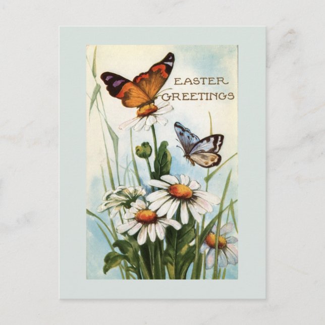 Tarjeta postal vintage de Pascua de mariposas (Anverso)