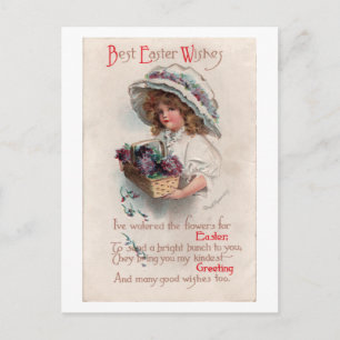 Tarjeta postal vintage de Pascua de niña con gorro
