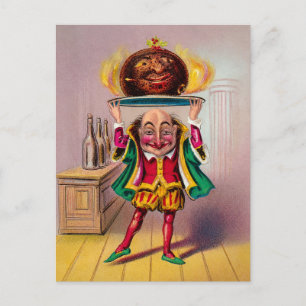 Tarjeta postal vintage de pudín de Navidad con lla