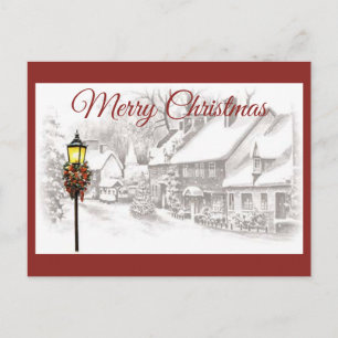 Tarjeta postal vintage de pueblo navideño