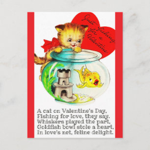 Tarjeta postal vintage de San Valentín de gatito y