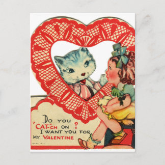 Tarjeta postal vintage de San Valentín de niña y g