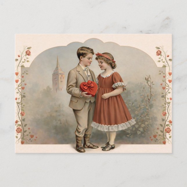 Tarjeta postal vintage de San Valentín pareja con  (Anverso)