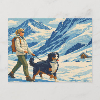 Tarjeta postal vintage de senderismo en montañas a