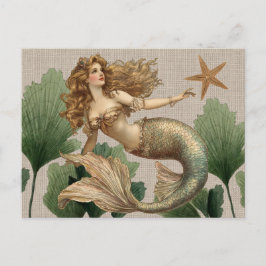 Tarjeta postal vintage de sirena y estrella de mar
