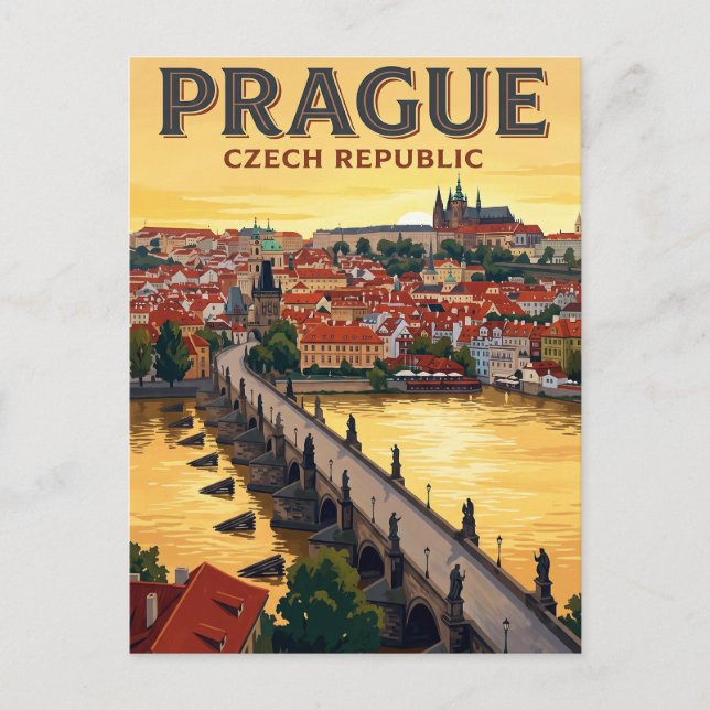 Tarjeta postal vintage de viaje Praga (Anverso)