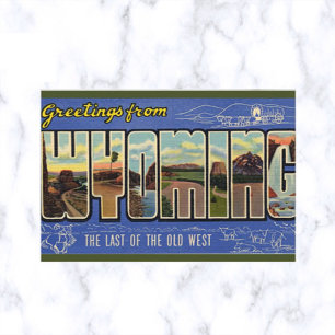 Tarjeta postal vintage de Wyoming con letra grande