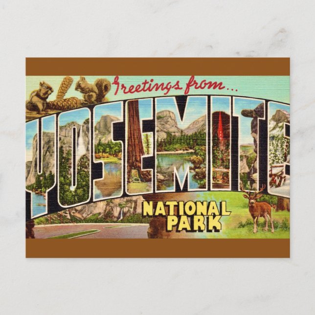 Tarjeta postal vintage del Parque Nacional Yosemit (Anverso)