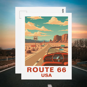 Tarjeta postal vintage del viaje por la ruta clási