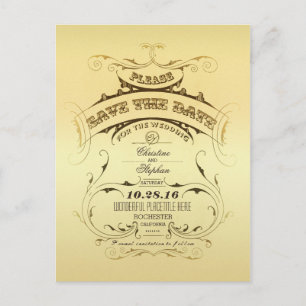 Tarjeta postal vintage dorada para guardar la fech