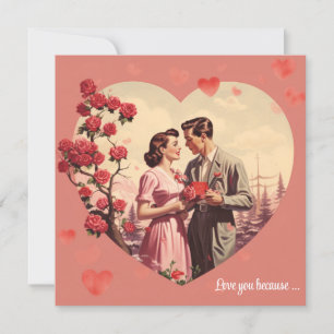 Tarjeta postal vintage floral corazón de San Valen