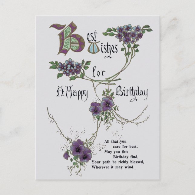 Tarjeta postal Vintage Happy Birday (Anverso)