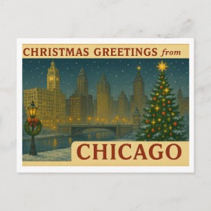 Tarjeta postal vintage horizontal de Navidad de Ch