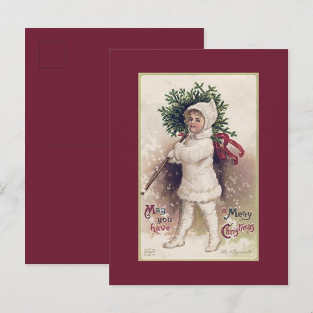 TARJETA POSTAL : VINTAGE : NIÑA PEQUEÑA + ÁRBOL DE (Anverso / Reverso)