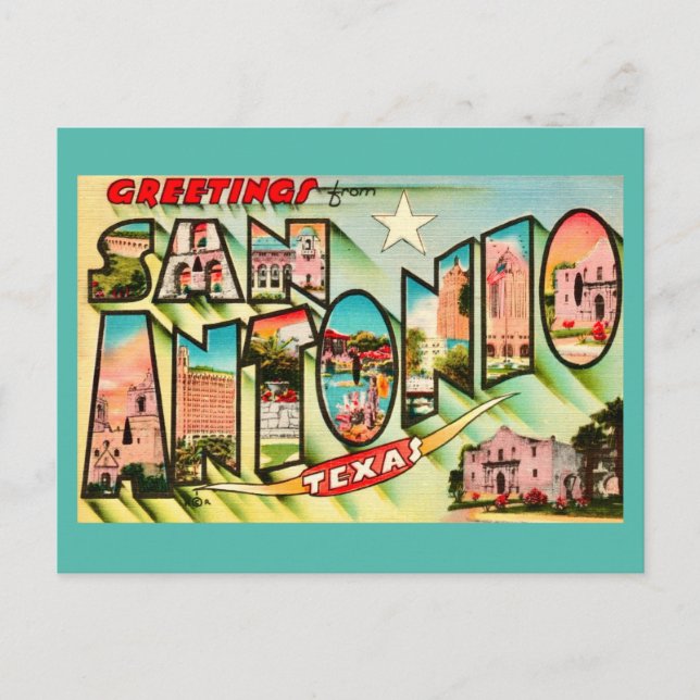 Tarjeta postal Vintage San Antonio Greetings (Anverso)