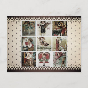 TARJETA POSTAL VINTAGE VALENTINE COLLAGE
