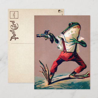 Tarjeta postal vintage victoriana de rana con pist