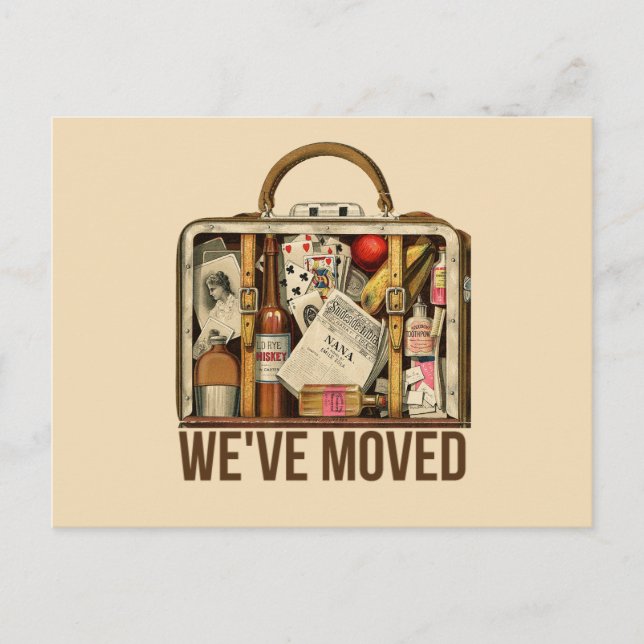 Tarjeta postal We've Moved Vintage Travel Suitcase (Anverso)