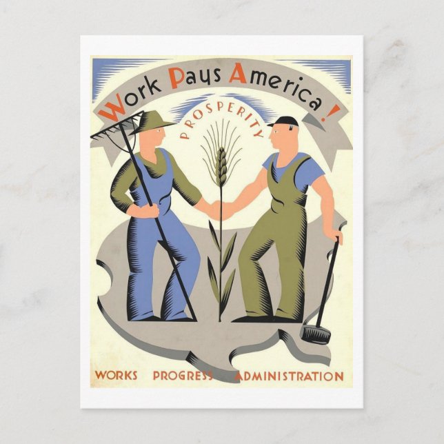 Tarjeta postal "Work Pays America", Poster de WPA  (Anverso)