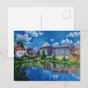 Tarjeta postal y arte de pintura de lago en el pai