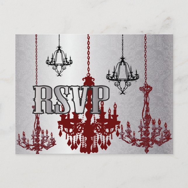 Tarjeta PostCard de Red Silver Black Chandelier RS (Anverso)