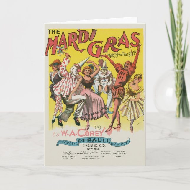 Tarjeta Póster Antiguo Amarillo de Mardi Gras (Anverso)