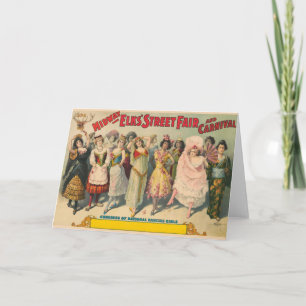 Tarjeta Poster Circus Que Muestra A Las Mujeres En Disfraz