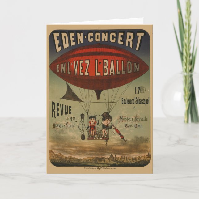 Tarjeta Poster De Circo Francés De Dos Artistas En Aeronav (Anverso)