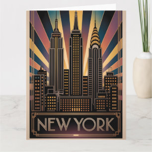 Tarjeta Póster de viaje de estilo Art Deco vintage de Nuev