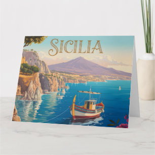 Tarjeta Póster de viaje de estilo vintage para Sicilia Ita