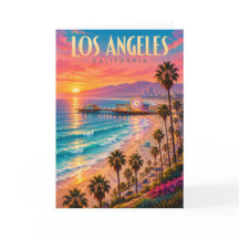 Póster de viaje de la puesta de sol de Los Ángeles