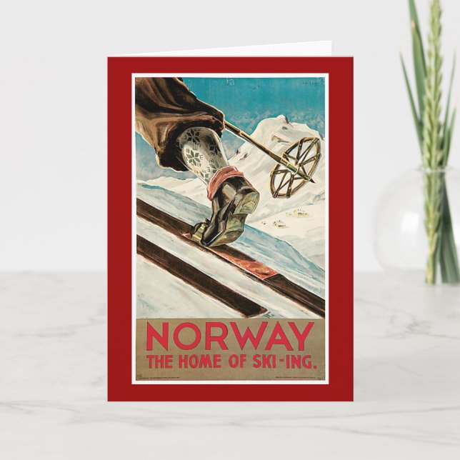 Tarjeta Póster de viaje vintage de Noruega (Anverso)