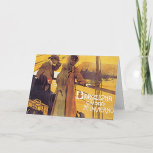Tarjeta Poster de Viajes de Barcelona Vintage