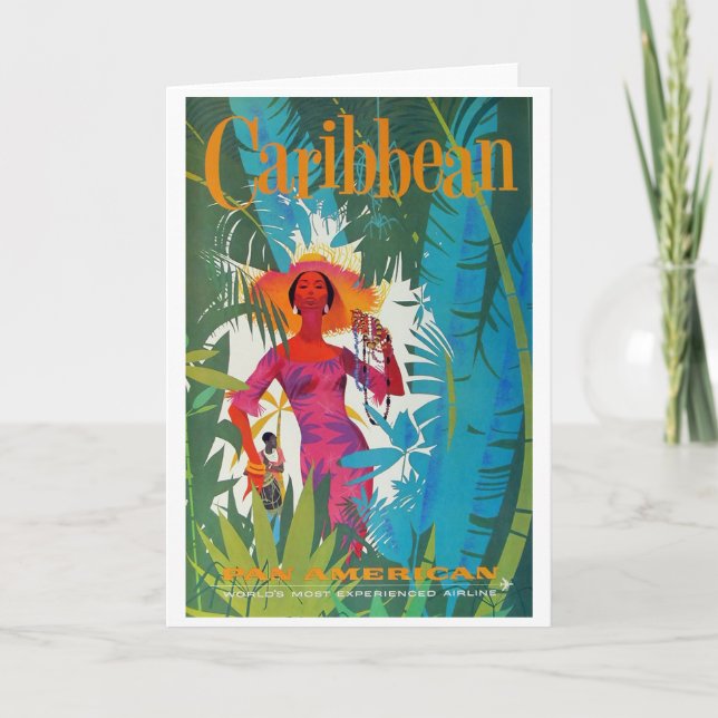 Tarjeta Poster de Viajes de Vintage del Caribe (Anverso)
