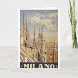 Tarjeta Poster De Viajes Vintage De Catedral En Milán, Ita