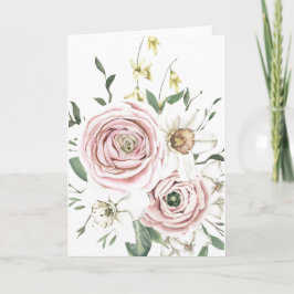 Tarjeta Posy Rosa de mano dibujada (en blanco)