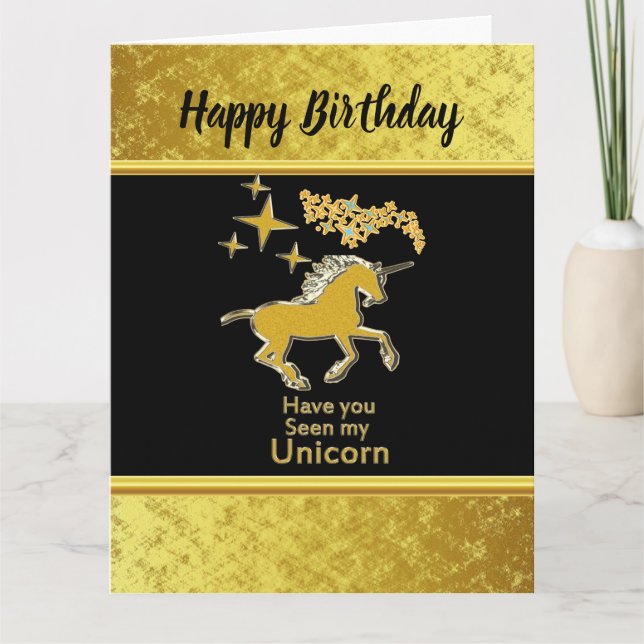 Tarjeta Potro del unicornio del Relieve metalizado dorado (Anverso)