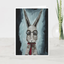 Tarjeta Power Tie. A rabbit with eye glasses and a red tie