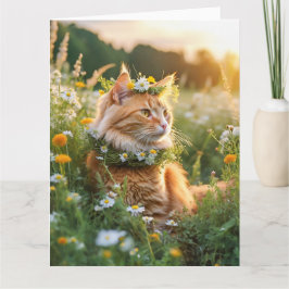 Tarjeta Prachtige rode kater versierd met bloemetjes