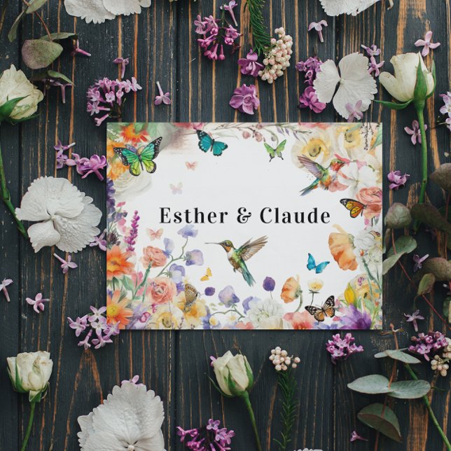 Tarjeta Pradera de flores silvestres colibrí mariposa (Subido por el creador)