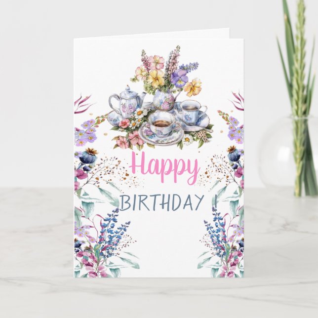 Tarjeta Prado de flores silvestres Taza de té Tetera (Anverso)