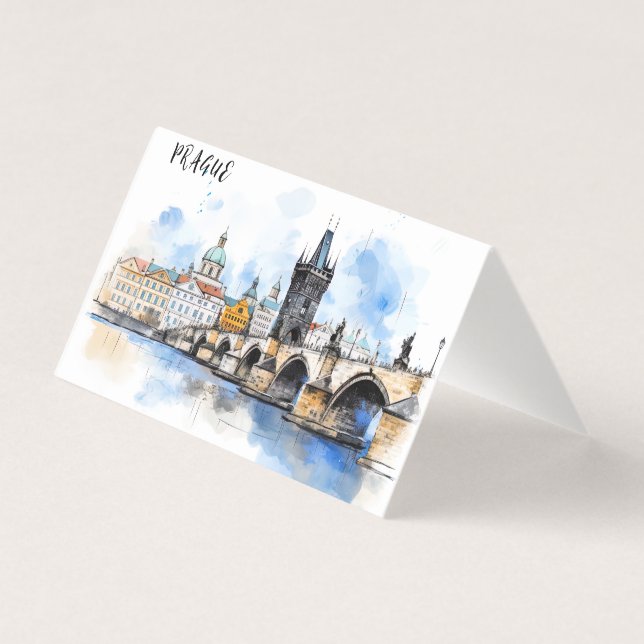 Tarjeta Praga antigua, acuarela del puente de Carlos (Reverso)