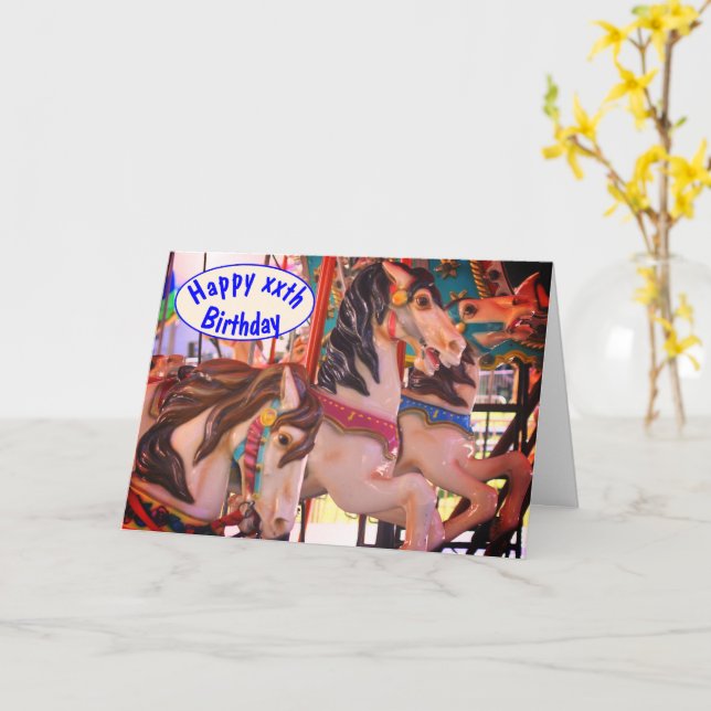 Tarjeta Prancers Carousel Horse Personalizado Cumpleaños (flor amarilla)