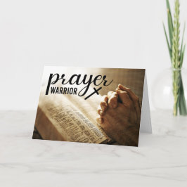 Tarjeta PRAYER WARRIOR Rezando Manos Biblia Cruz Cristiana