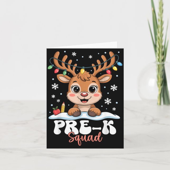 Tarjeta Pre-k Squad Reindeer Christmas Lights Cute Winter  (Anverso)