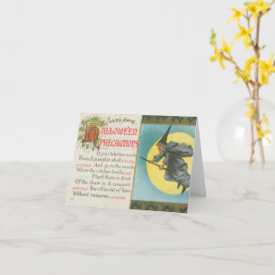 Tarjeta Precauciones de Halloween Bruja Vintage