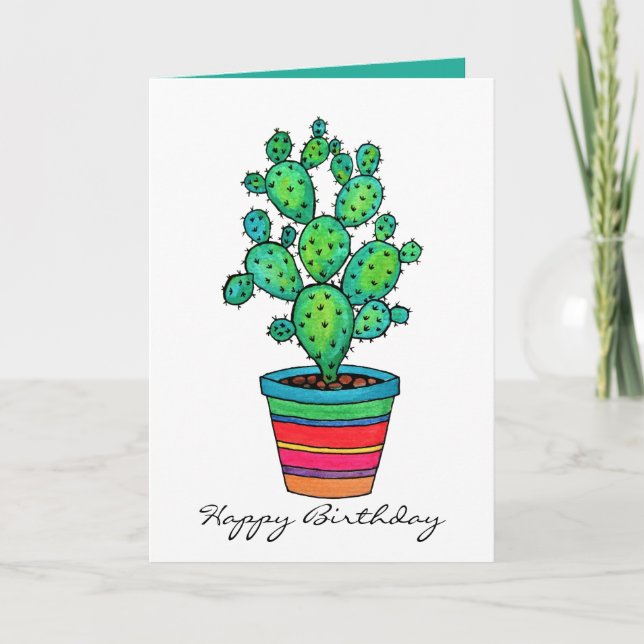 Tarjeta Precioso Cactus De Acuarela En Bella Cacería (Anverso)