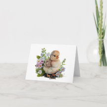 Precioso Chick acuarela con flores en BLANCO