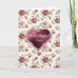 Tarjeta Precioso Corazón Floral Rojo Crema Chic